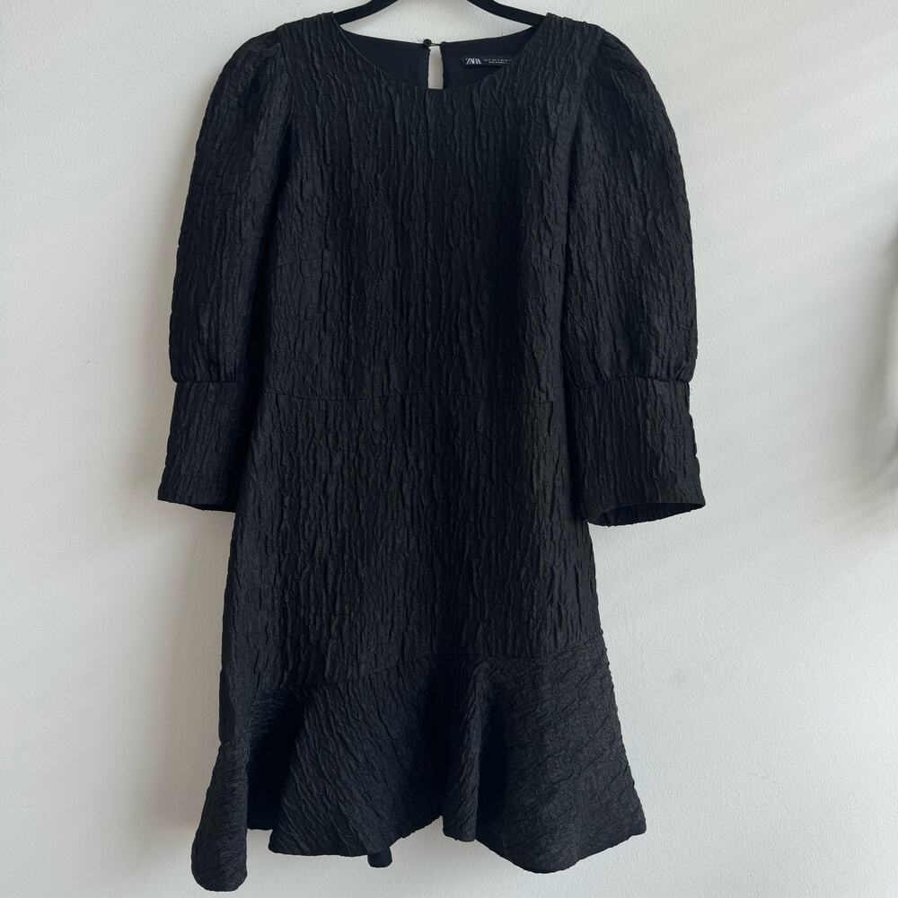 Zara Bloggers Fave Black Textured Weave Dress - S… - image 1